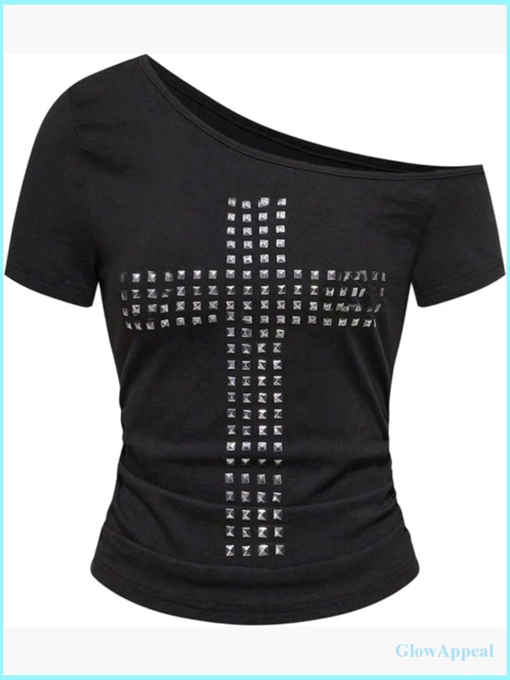 Off Shoulder Cross Rivet T-Shirt Grunge Punk Streetwear Short Sleeve
